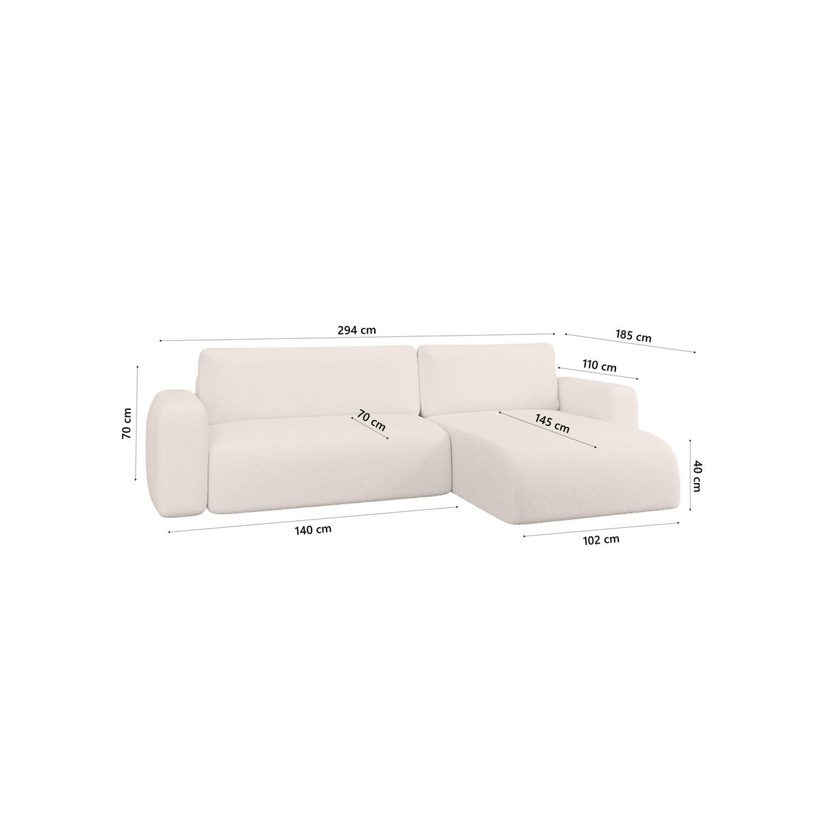 ECKSOFA TALW L mit Schlaffunktion, Beige - Beige, Textil (294/185cm) - Fedve