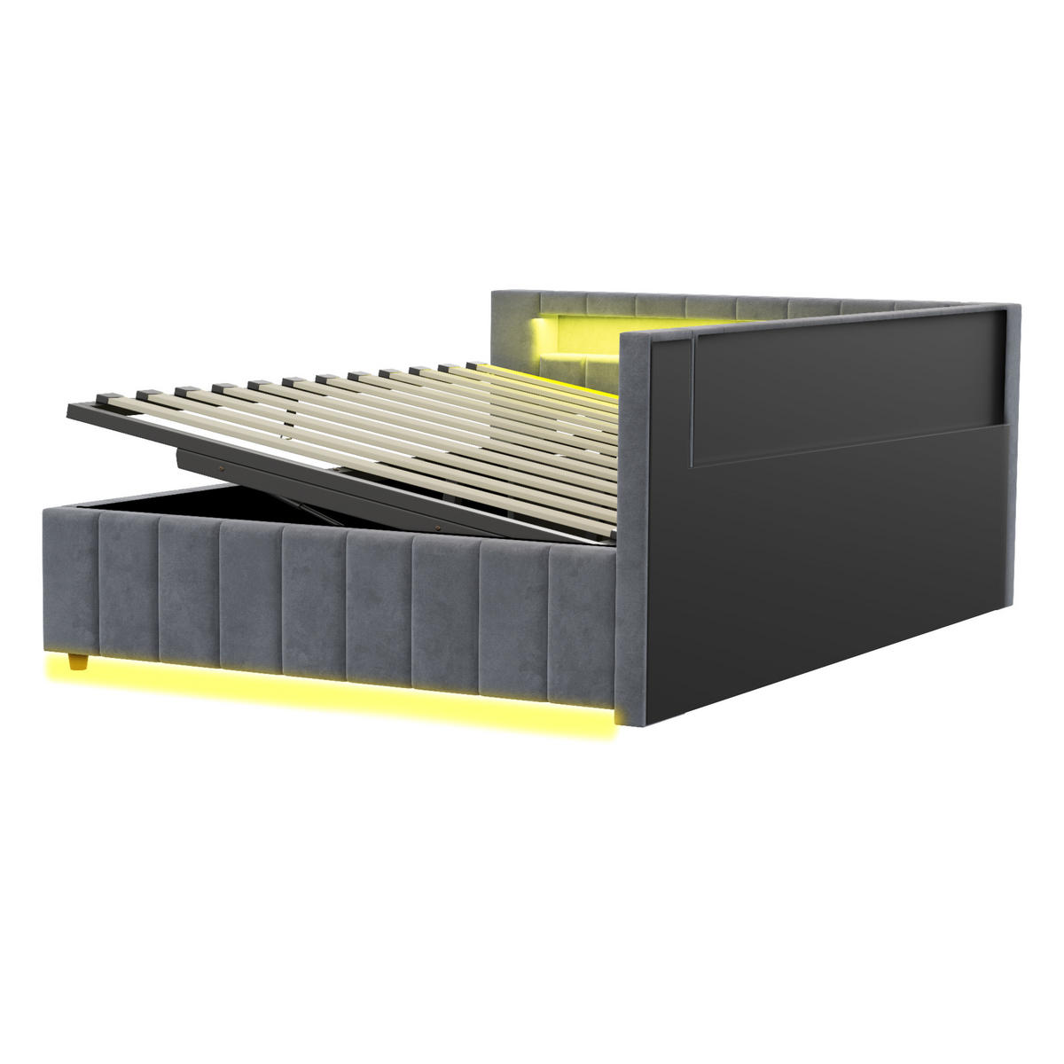 POLSTERBETT mit Stauraum 140x200 cm Samt Grau mit LED und USB - Dunkelgrau, Metall (140/200cm) - Meubliv