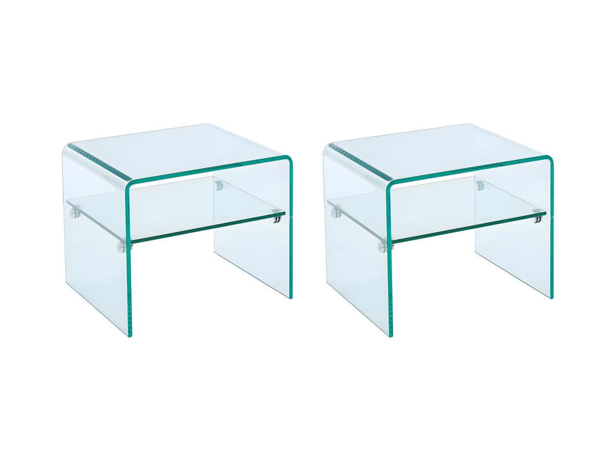 2ER-SET Nachttische mit 1 Ablage - Sicherheitsglas - STILEOS - Transparent, Glas (40/40/48cm) - Vente-Unique