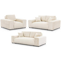 SITZGARNITUR 3+2+1 Mollis Hellbeige Plüschcord - Beige/Schwarz, Holz/Kunststoff (213/79/108cm) - S-Style Möbel