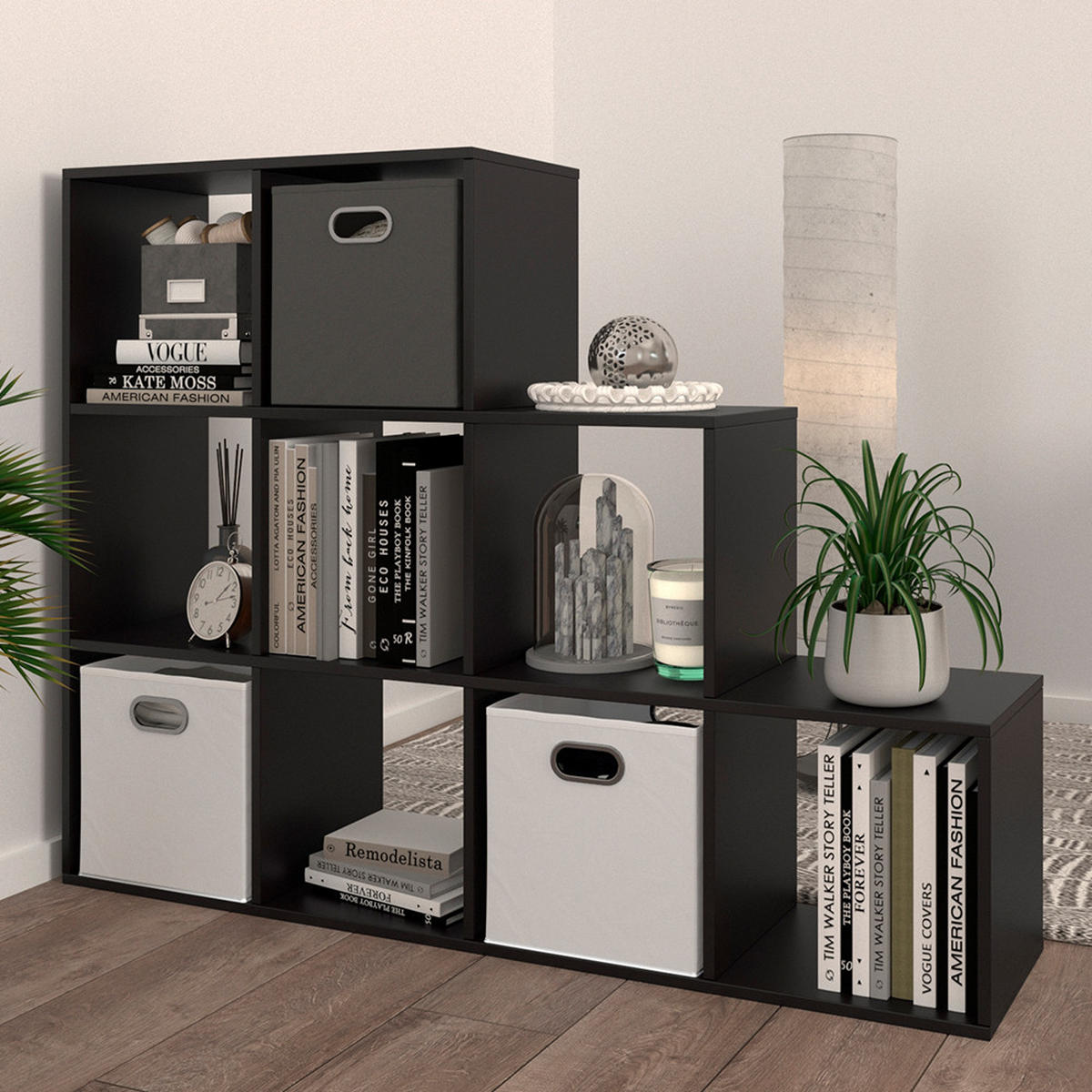 TREPPENREGAL Schwarz 142.4 x 107.8 cm - Schwarz, Holzwerkstoff (142.4/107.8/29cm) - Vicco