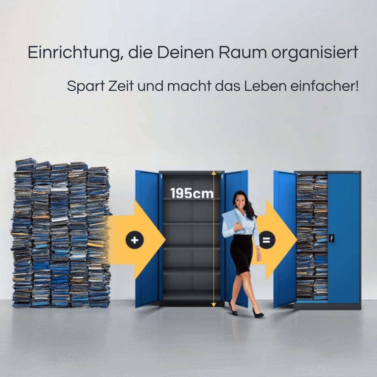 AKTENSCHRANK abschließbar 4er Set KADO 195x90x40cm Anthrazit-Blau - Anthrazit, Metall (90/195/40cm) - DELUKE