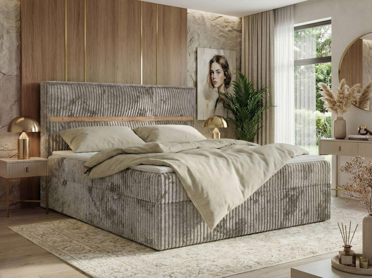 POSTEL BOXSPRING ORVO 160/200 - Světle hnědá Manšestr - Topper Visco - H3 - černá/světle hnědá, textil/plast (160/200cm) - MKS
