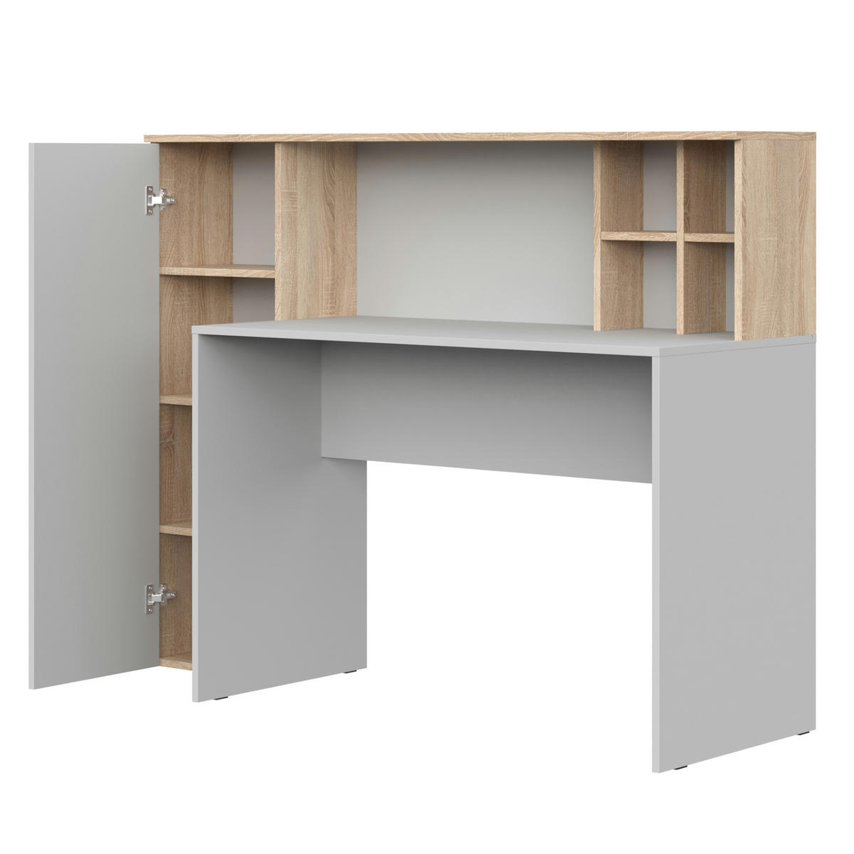 SCHREIBTISCH FAUSKE BRK1-1D Eiche Sonoma Weiß - Silberfarben/Weiß, Holzwerkstoff/Kunststoff (54/153/116cm) - Komodee