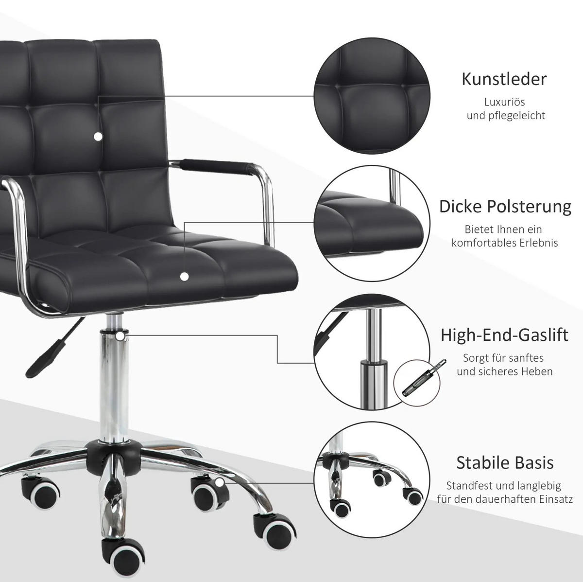 DREHSTUHL 46/61 cm Schwarz aus PVC höhenverstellbar - Schwarz, Kunststoff (54/99/52.5cm) - OKMYHOME