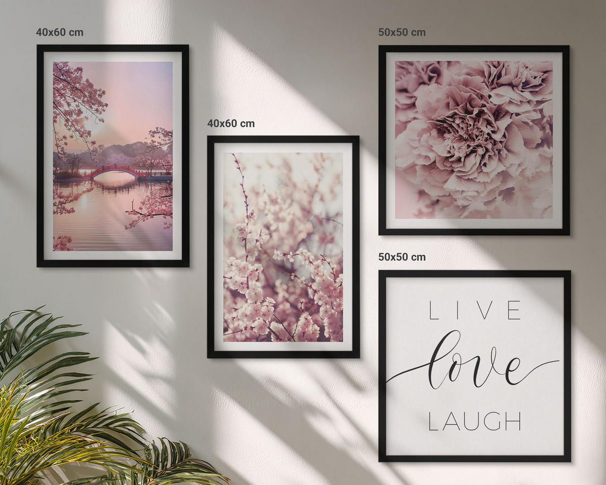 BILDER SET 4er Set - 50x50 cm & 40x60 cm Schwarzer Rahmen - Blumenbrücke – Lebensinspiration - Schwarz, Kunststoff (50/50cm) - TULUP