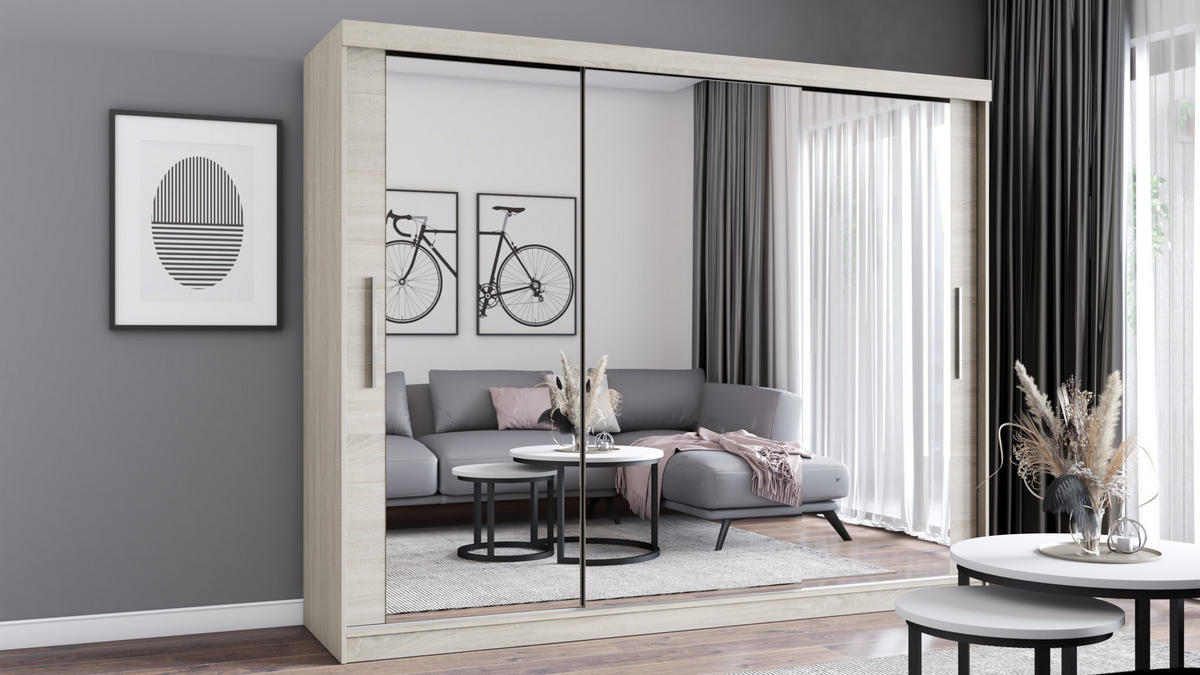 SCHIEBETÜRENSCHRANK - Milko 250 Sonoma - Sonoma Eiche, Holzwerkstoff/Metall (250/215/64cm) - Möblo