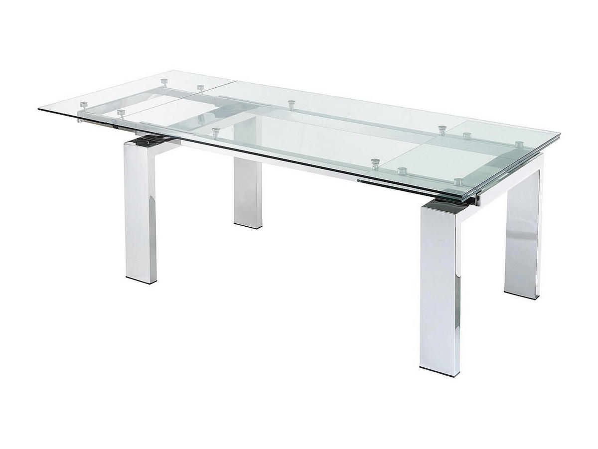 ESSTISCH ausziehbar - Glas & Metall - 8-10 Personen - LUBANA - Transparent/Silberfarben, Glas (100/270/76cm) - Vente-Unique