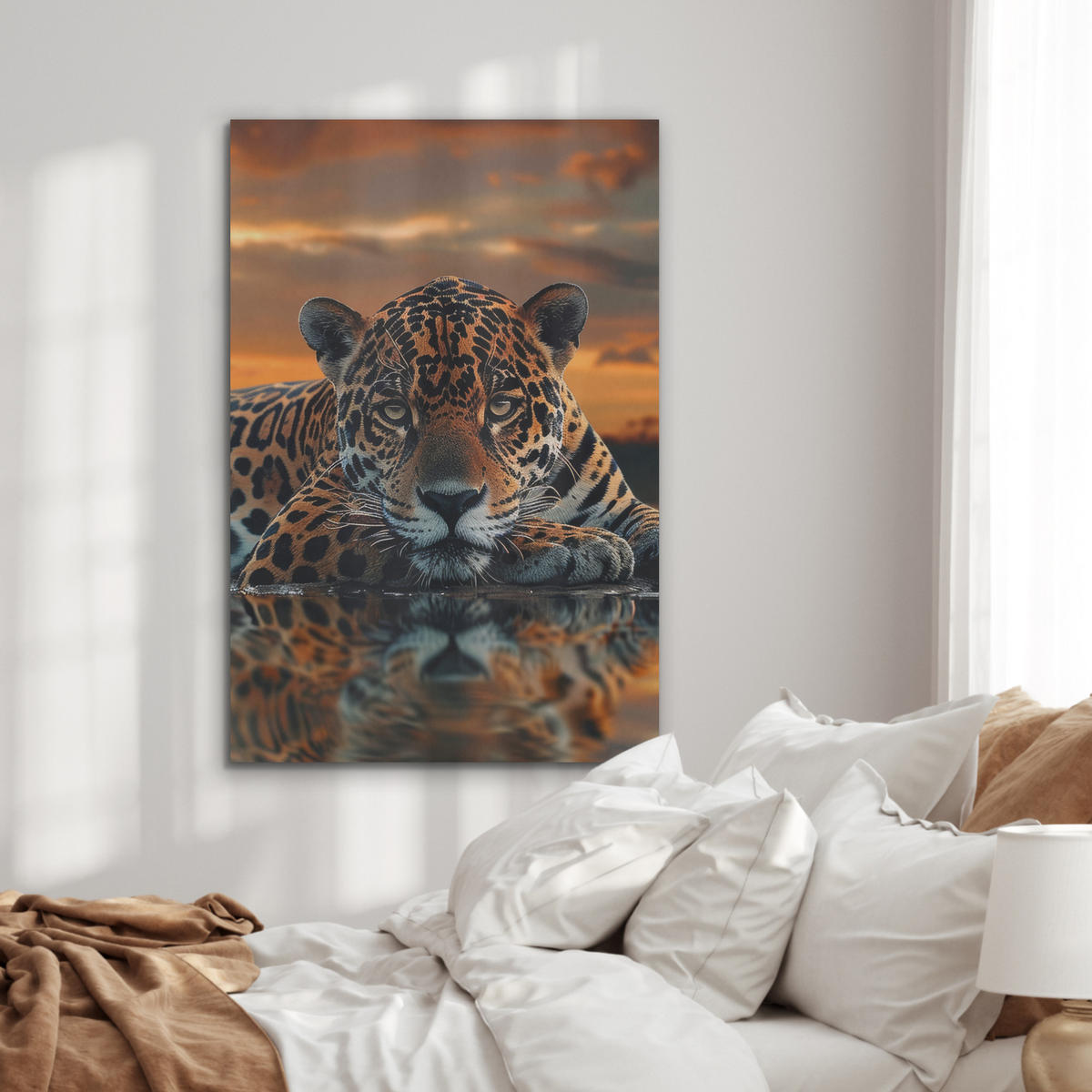AKUSTIKBILD Natur - Leopard - Tier - Sonnenuntergang - Modern Wanddeko 60x90 cm - Orange, Kunststoff (60/90/0.9cm) - MuchoWow