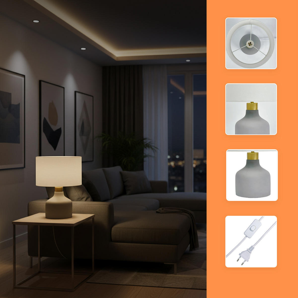 TISCHLAMPE - Multicolor, Stein/Textil (25/25/35cm) - Relaxdays