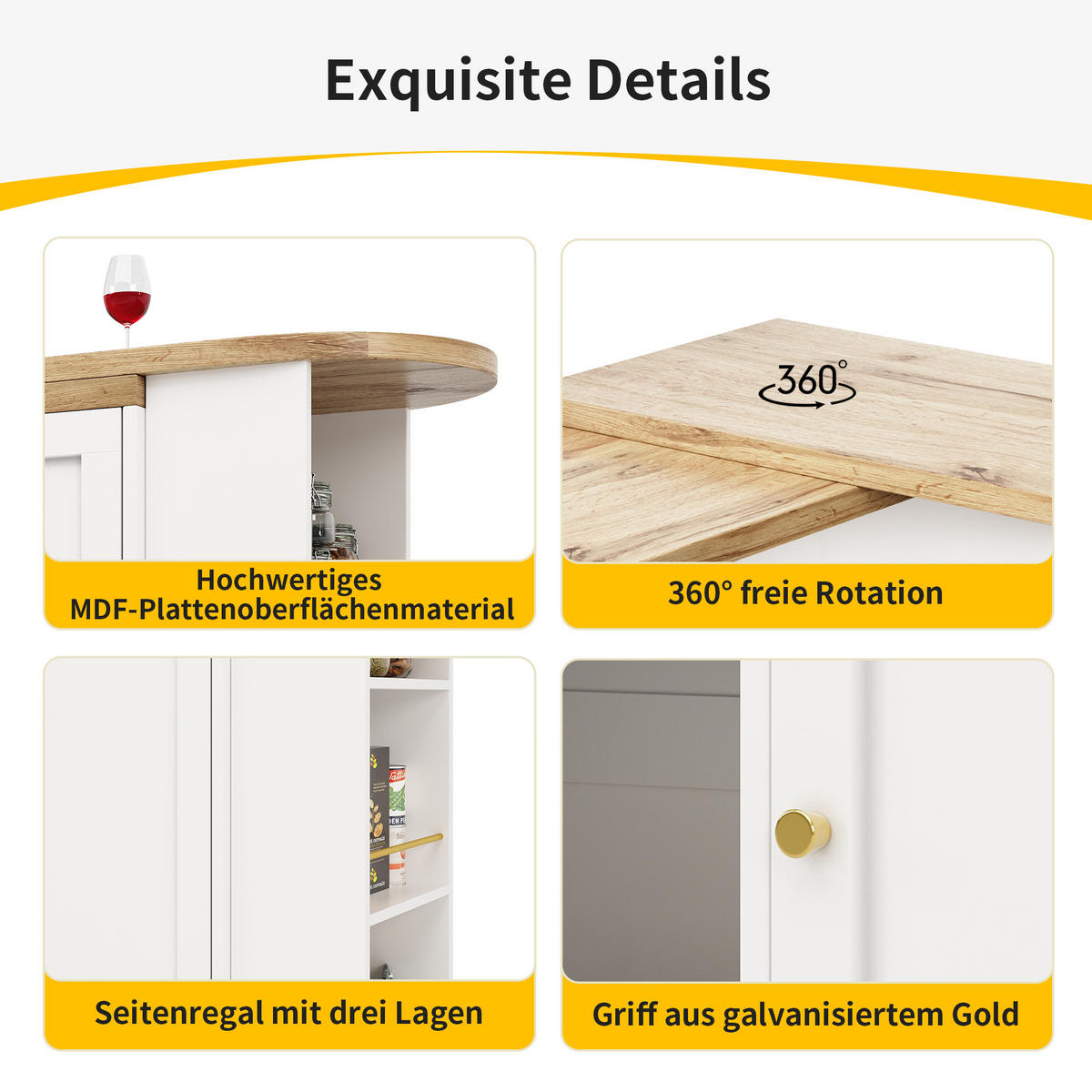 BARTISCH 105/39/102 cm Weiß drehbar aus MDF mit 4 Schubladen - Weiß, Holzwerkstoff (204/39/104cm) - OKWISH