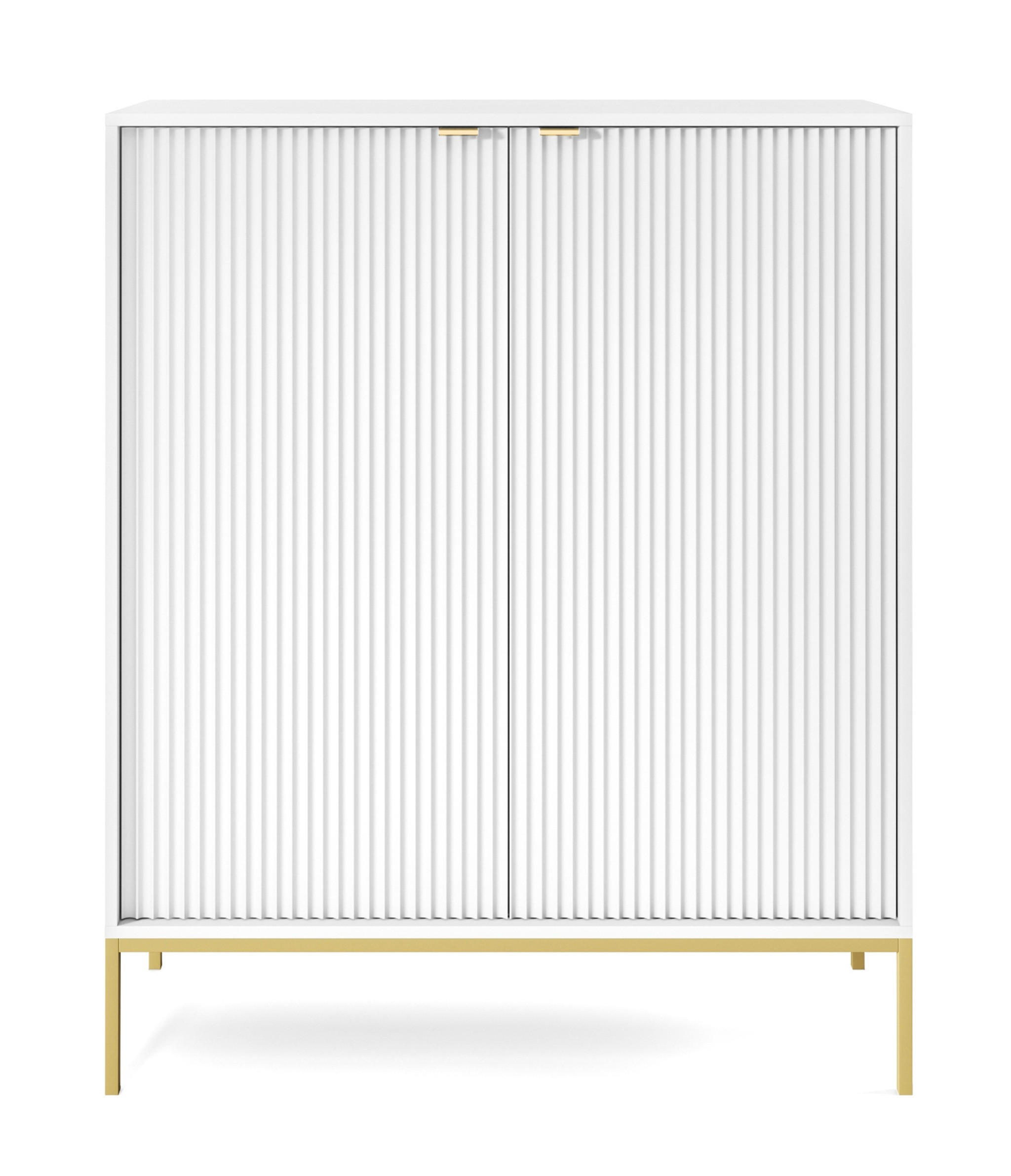 SIDEBOARD Eternas 2T Weiß 104/125/39 cm – schwarze Füße, mit geriffelten Fronten - Goldfarben/Weiß, Holzwerkstoff (104/125/39cm) - AX Living