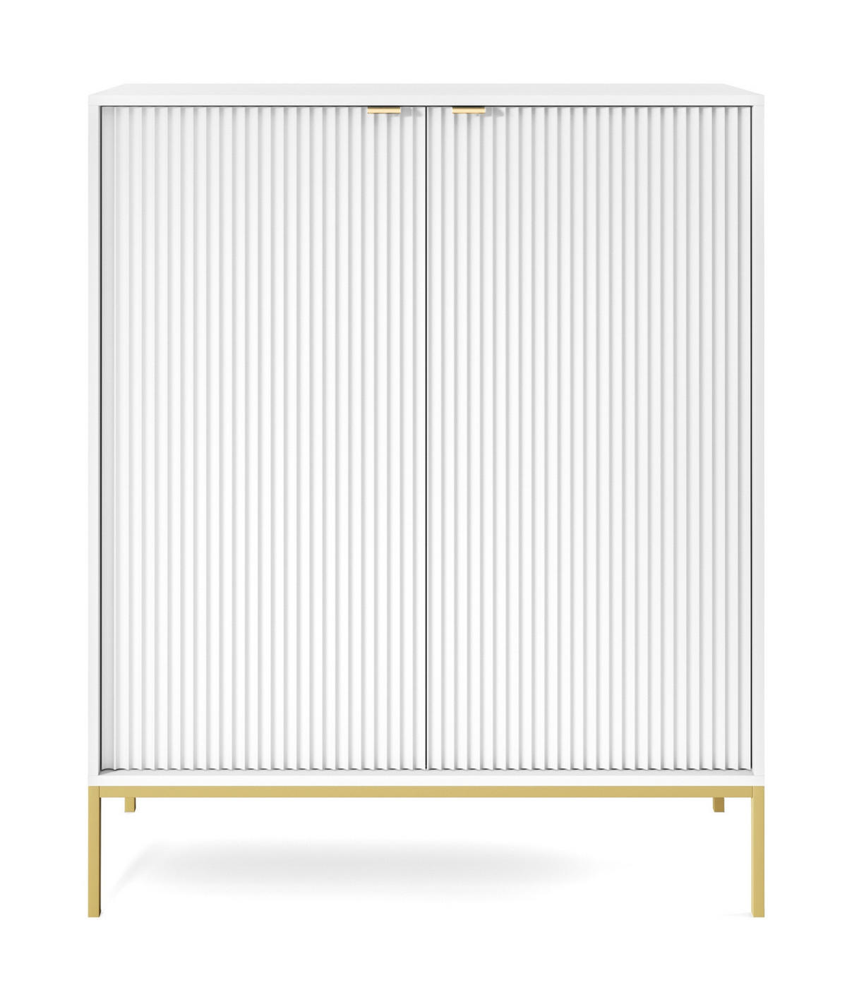 SIDEBOARD Eternas 2T Weiß 104/125/39 cm – schwarze Füße, mit geriffelten Fronten - Goldfarben/Weiß, Holzwerkstoff (104/125/39cm) - AX Living