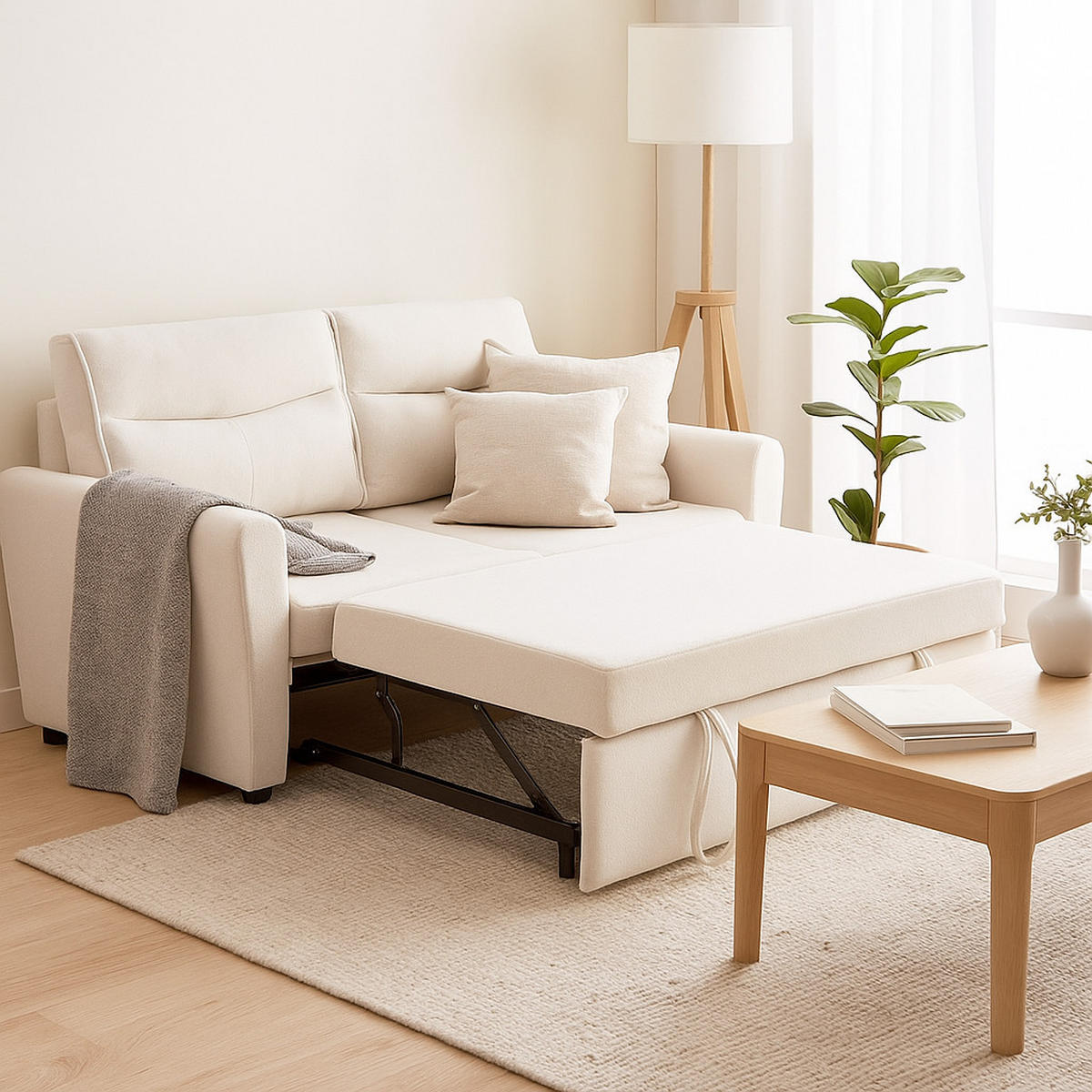 SCHLAFSOFAS mit abnehmbaren Kissen und verstellbarer Rückenlehne - Beige, Holzwerkstoff/Textil (127/87/90cm) - Urban Meuble