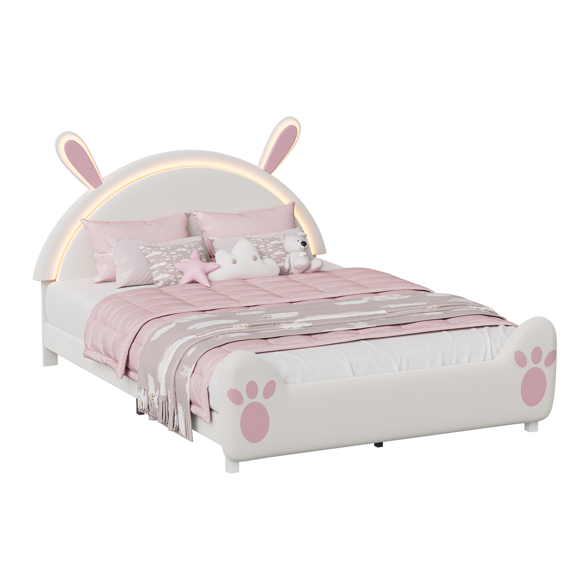 POLSTERBETT 140/200 cm mit LED-Beleuchtung im Hase Design - Pink, Holz (140/200cm) - SHOPENTRA