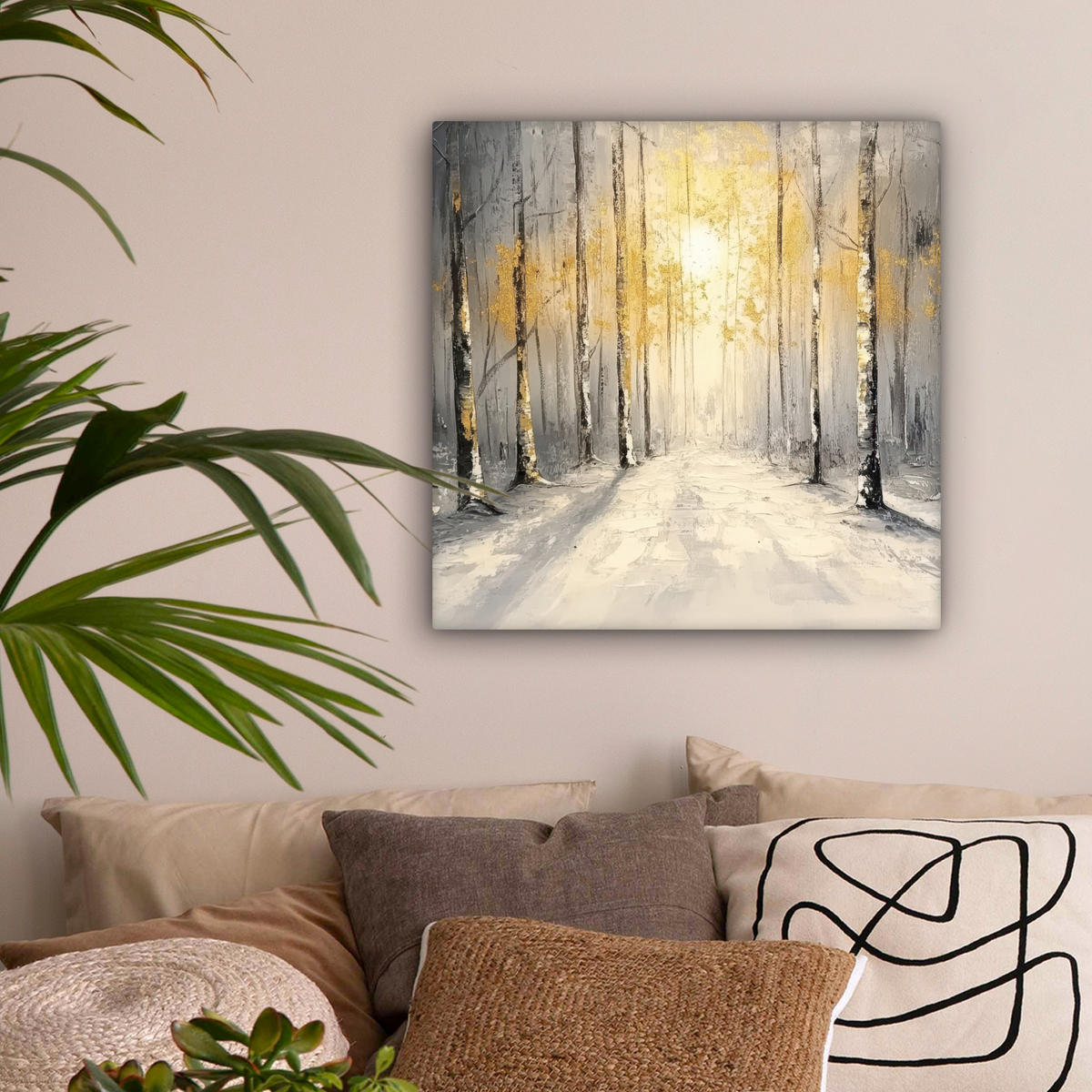 LEINWANDBILD Winter - Abstrakt - Schnee - Natur - Sonne Wandbild Wohnzimmer 50x50 cm - Grau, Textil (50/50cm) - MuchoWow
