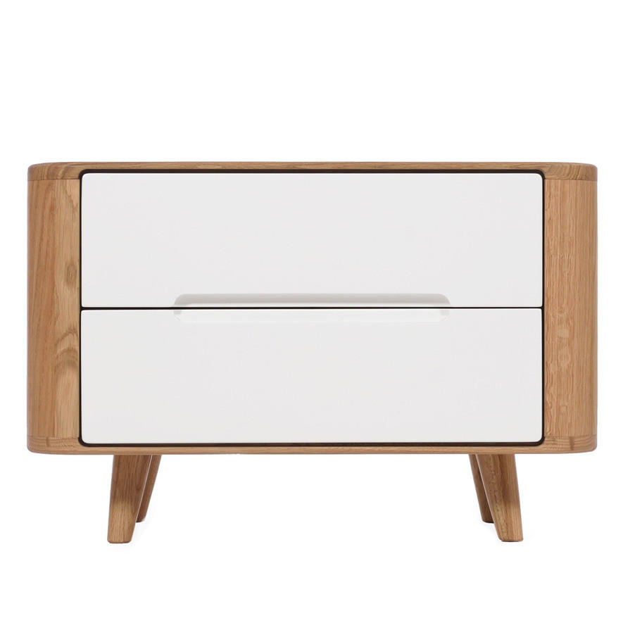 NACHTKOMMODE - Wildeiche teilmassiv - Wildeiche / Weiß - Weiß, Holz/Holzwerkstoff (60/40/42cm) - home24