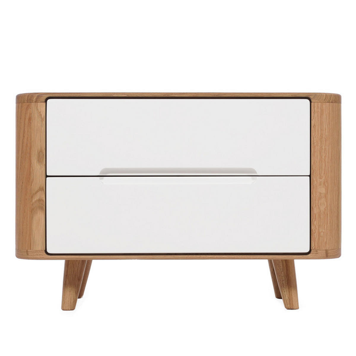 NACHTKOMMODE - Wildeiche teilmassiv - Wildeiche / Weiß - Weiß, Holz/Holzwerkstoff (60/40/42cm) - home24