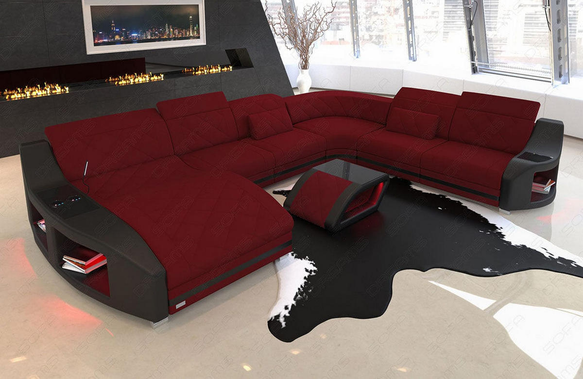 WOHNLANDSCHAFT Stoff Wohnlandschaft Swing Dunkelrot Schwarz Mikrofaserstoff - Dunkelrot, Kunststoff (404/90/295cm)