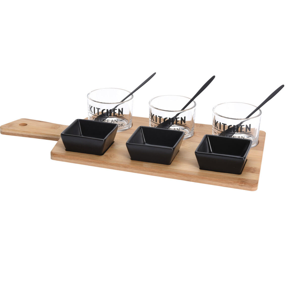 SNACK-SERVIERSET mit Bambusbrett Beige 39/6,5/19 cm - Beige, Naturmaterialien (6.5/19/39cm) - Excellent Houseware
