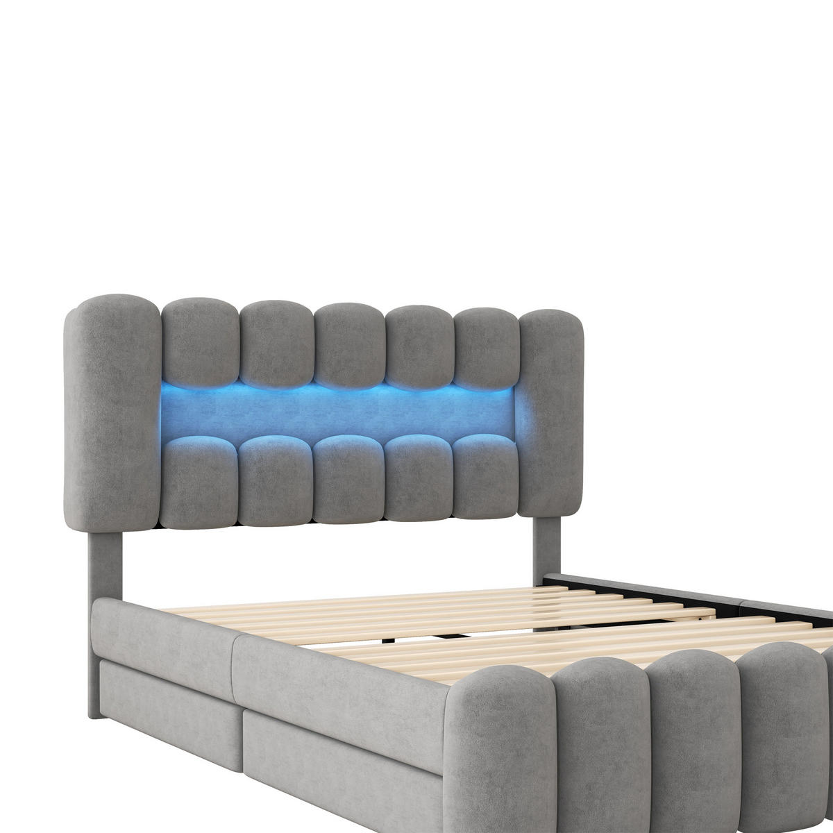 POLSTERBETT 140/200 cm Grau mit 4 Schubladen und LED-Beleuchtung - Grau, Textil (140/200cm) - OKWISH