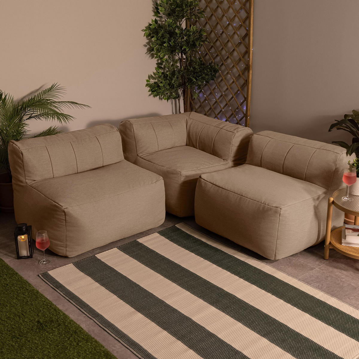 SITZSACK-SOFA Outdoor 3 tlg.: Ecksessel, 2 Sessel - Beige, Textil (290/68/100cm) - icon