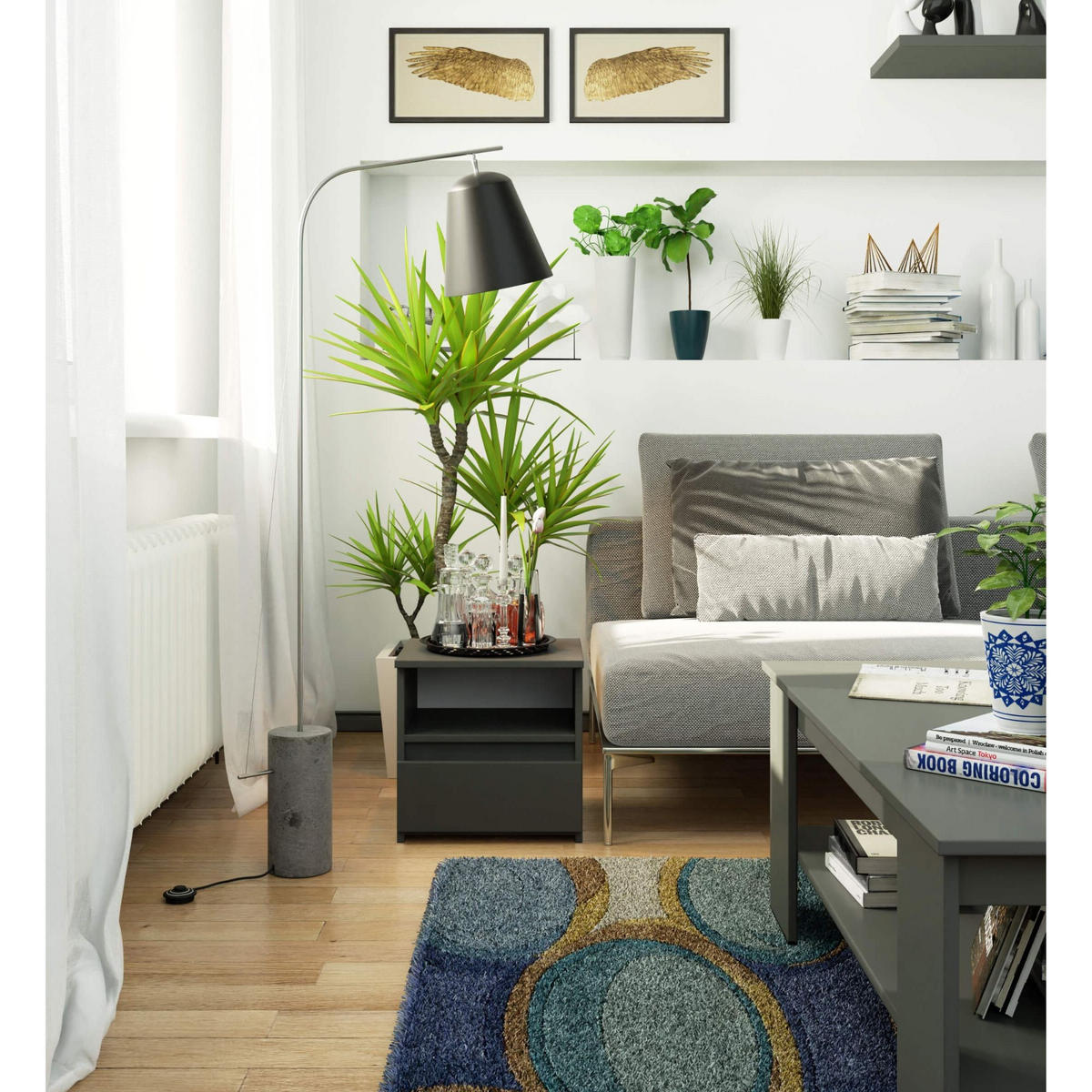 NACHTSCHRANK Grau 40x35x40 cm - Grau/Sonoma Eiche, Holzwerkstoff (40/40/35cm) - Akord