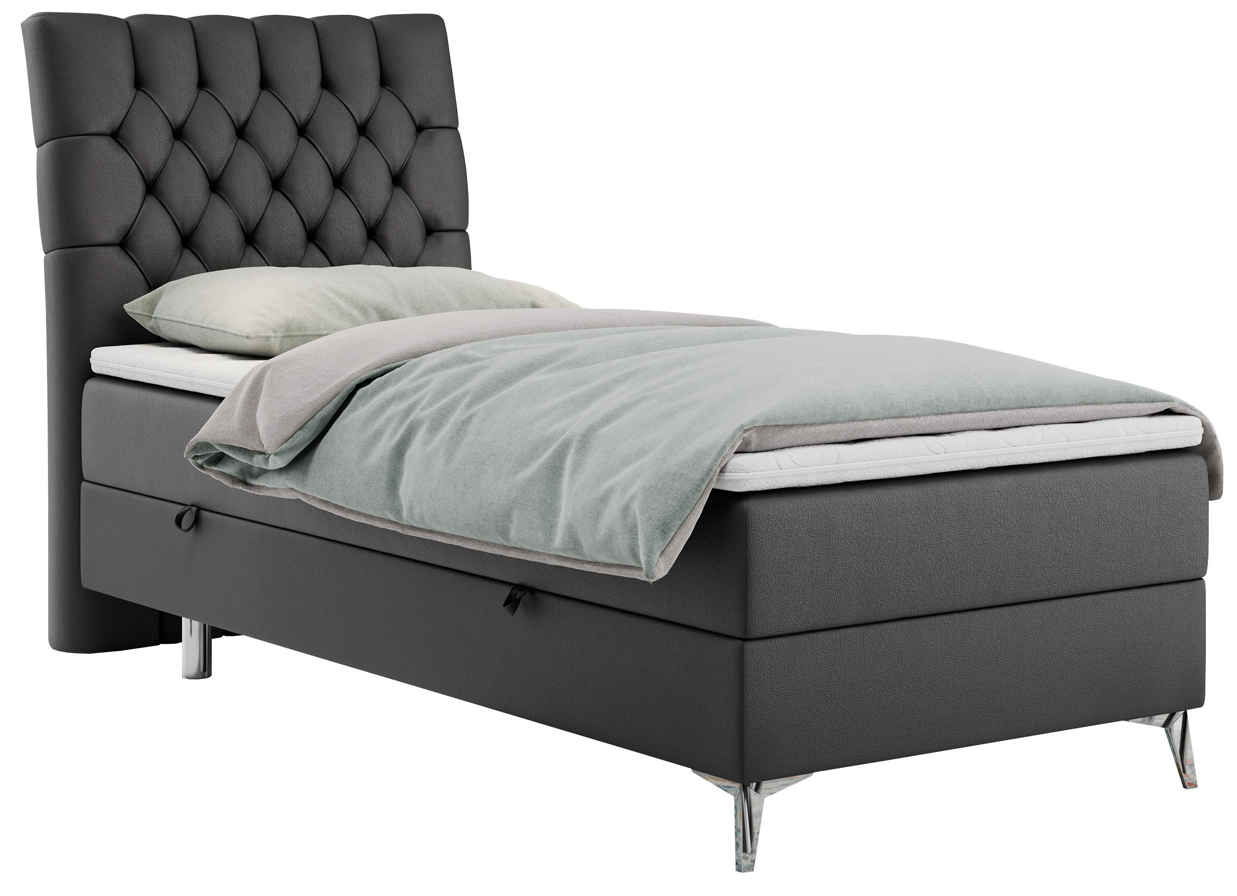 BOXBETT MILEN 90/200 Dunkelgrau Kunstleder - H4 - Links Seite - Dunkelgrau, Holz/Textil (90/200cm) - MKS