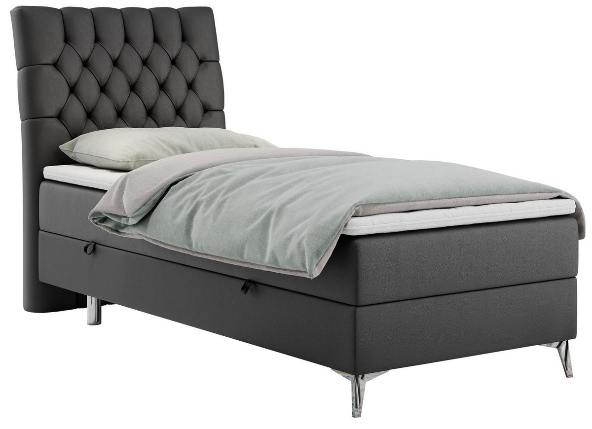 BOXBETT MILEN 90/200 Dunkelgrau Kunstleder - H3 - Links Seite - Dunkelgrau, Holz/Textil (90/200cm) - MKS