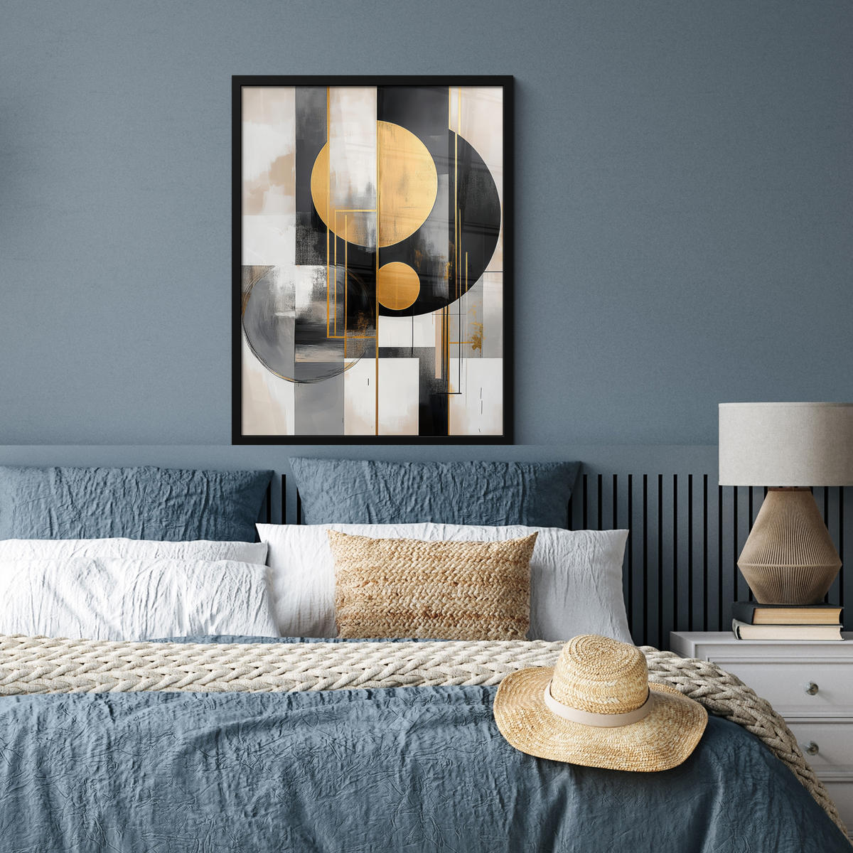 GERAHMTES BILD Abstrakt - Gold - Silber - Formen - Ästhetisch - Modern 60x80 cm - Goldfarben, Papier (60/80cm) - MuchoWow