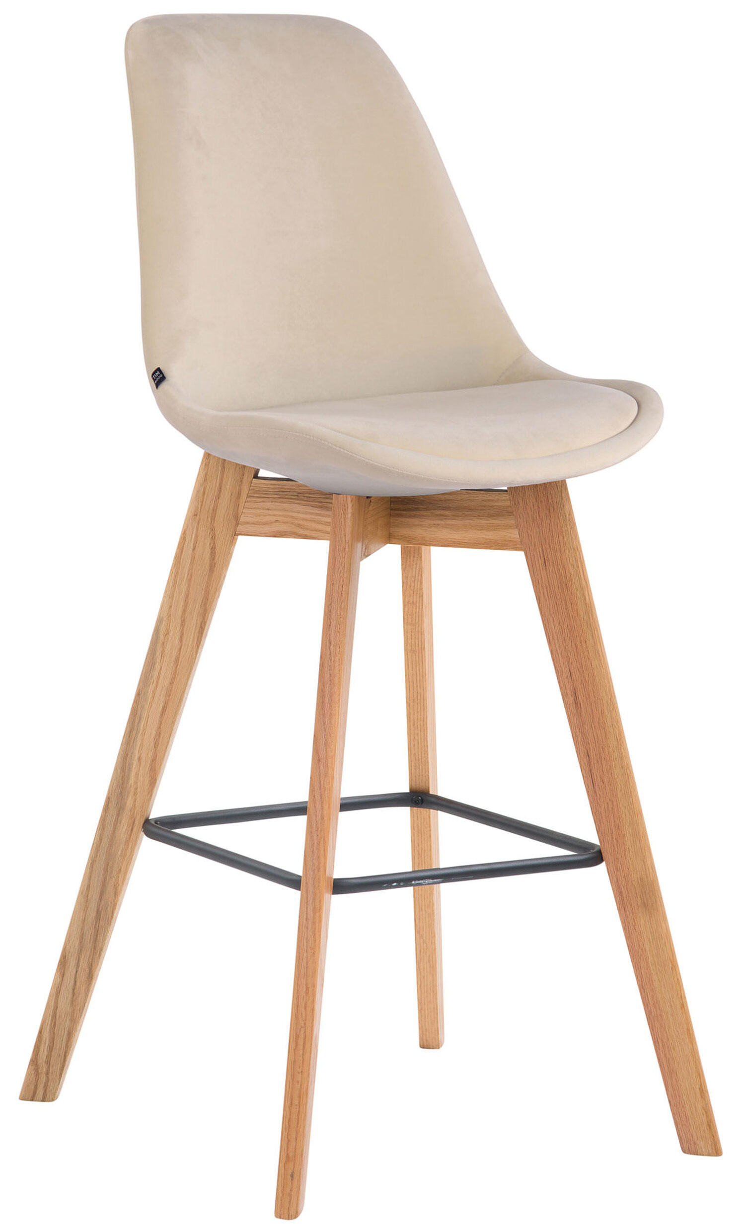 BARHOCKER Medoc, Gestell Natura, Samt Creme - Creme/Naturfarben, Holz/Textil (48/100/56cm) - TPFLiving