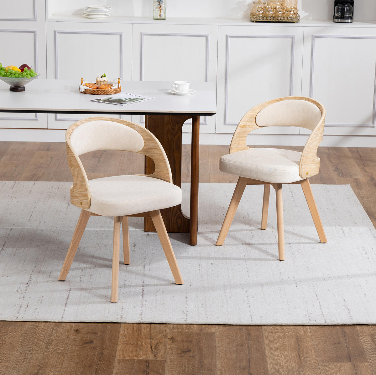 ESSZIMMERSTUHL 2er-Set drehbar 44 x 41 x 75 cm Beige Leinen - Beige, Holz (44/72/41cm) - Meubliv