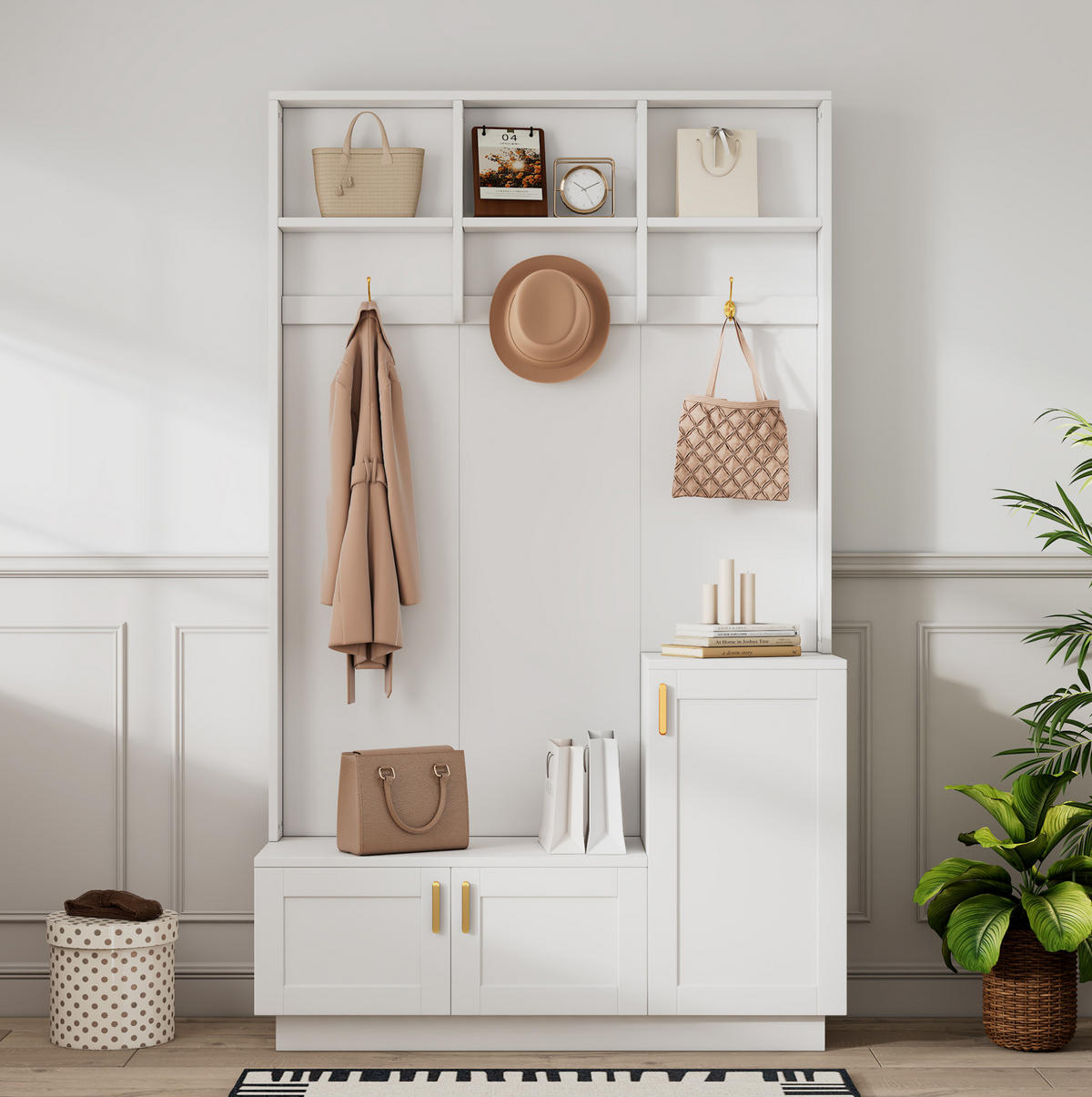 GARDEROBE 120/200/40 cm Weiß aus Spanplatte mit Schuhbank - Weiß, Holzwerkstoff (40/200/120cm) - OKMYHOME
