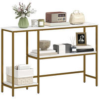 KONSOLENTISCH DE-16805 Marmor-Optik, 3 Ablagen Weiß & Gold - Weiß, Holzwerkstoff (120/30/76.5cm) - ComfortXL
