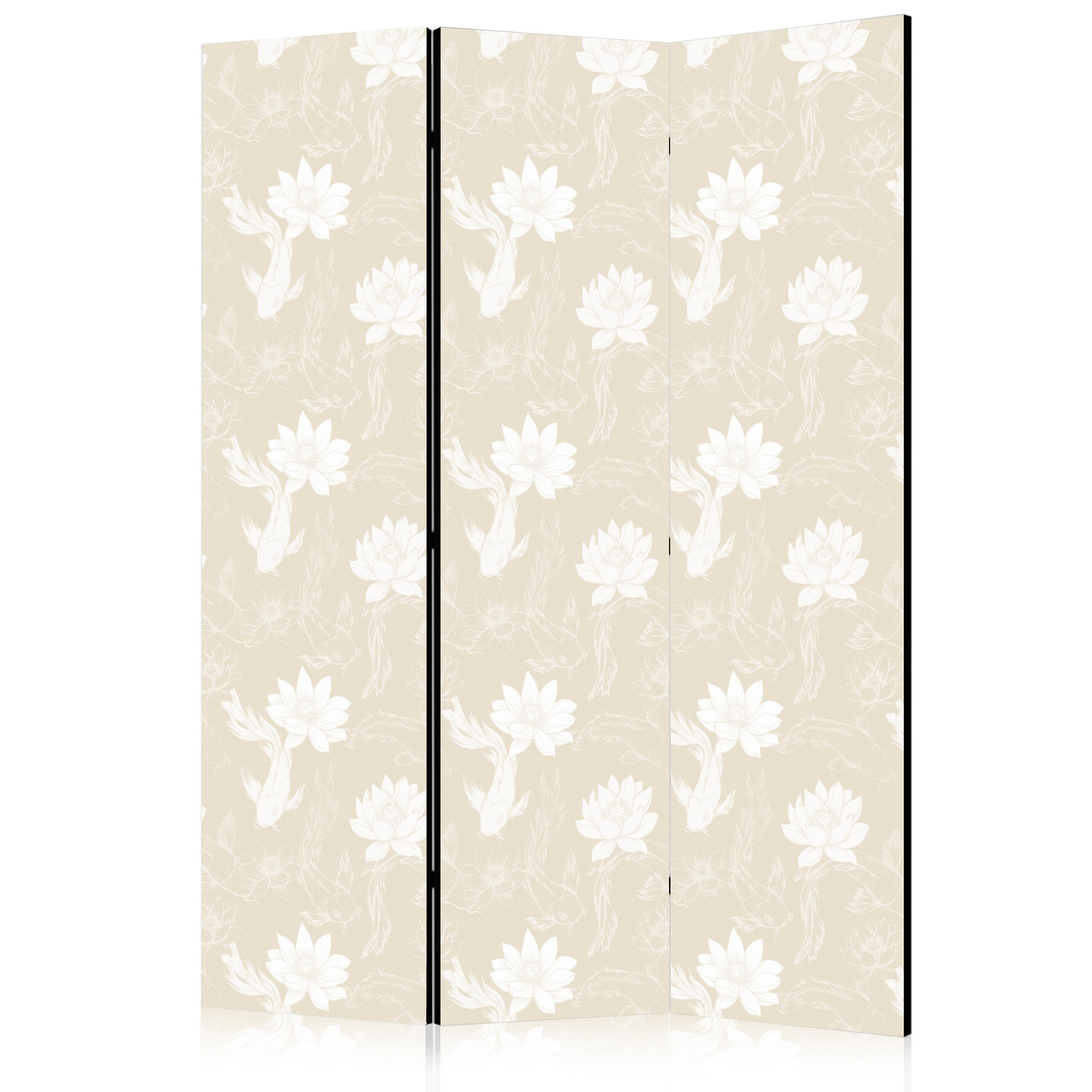 PARAVENT Einseitig Bedruckter 3-tlg 135x172 cm Kois und Blumen Boho - Beige, Holz/Textil (135/172/3cm) - Muralo