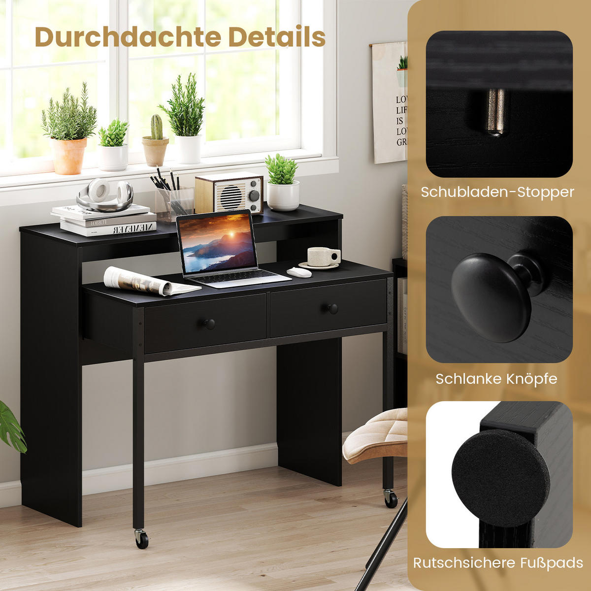 COMPUTERTISCH Schwarz - Schwarz, Holzwerkstoff (63/100/88cm) - COSTWAY