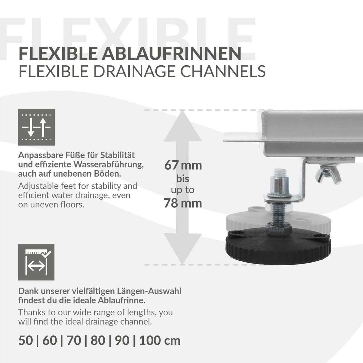 DUSCHRINNE 80cm - Silberfarben, Metall (13.9/7.8/84cm) - LuxeBath