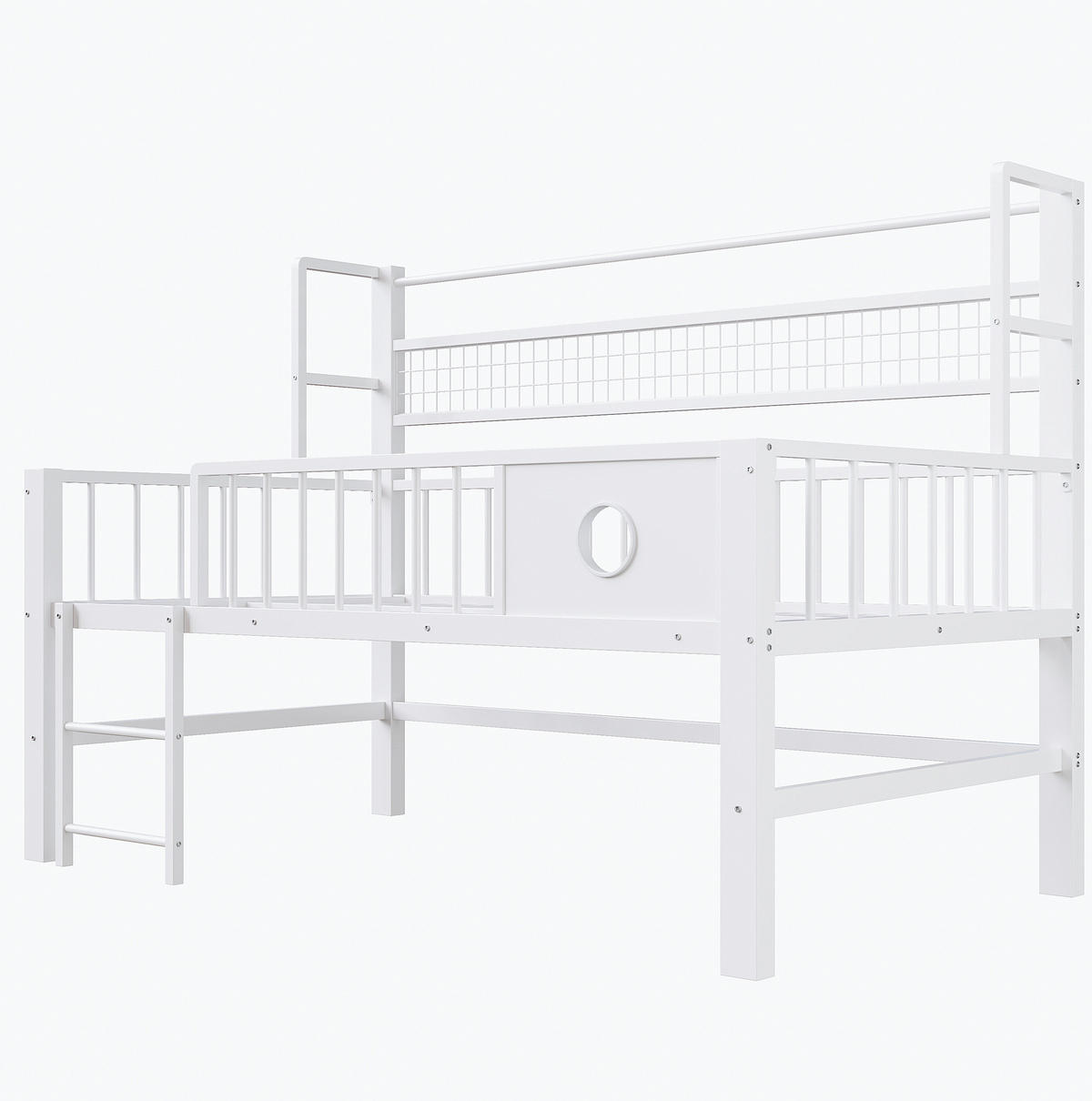 KINDERBETT 90/200 cm aus Metall mit Stauraum und Kleiderstange - Weiß, Metall (90/200cm) - Flora Grace