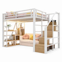 HOCHBETT 140/200 mit LED Stauraumtreppe und Schutzgeländer in Weiß - Weiß, Holzwerkstoff/Metall (140/200cm) - EVRYAE