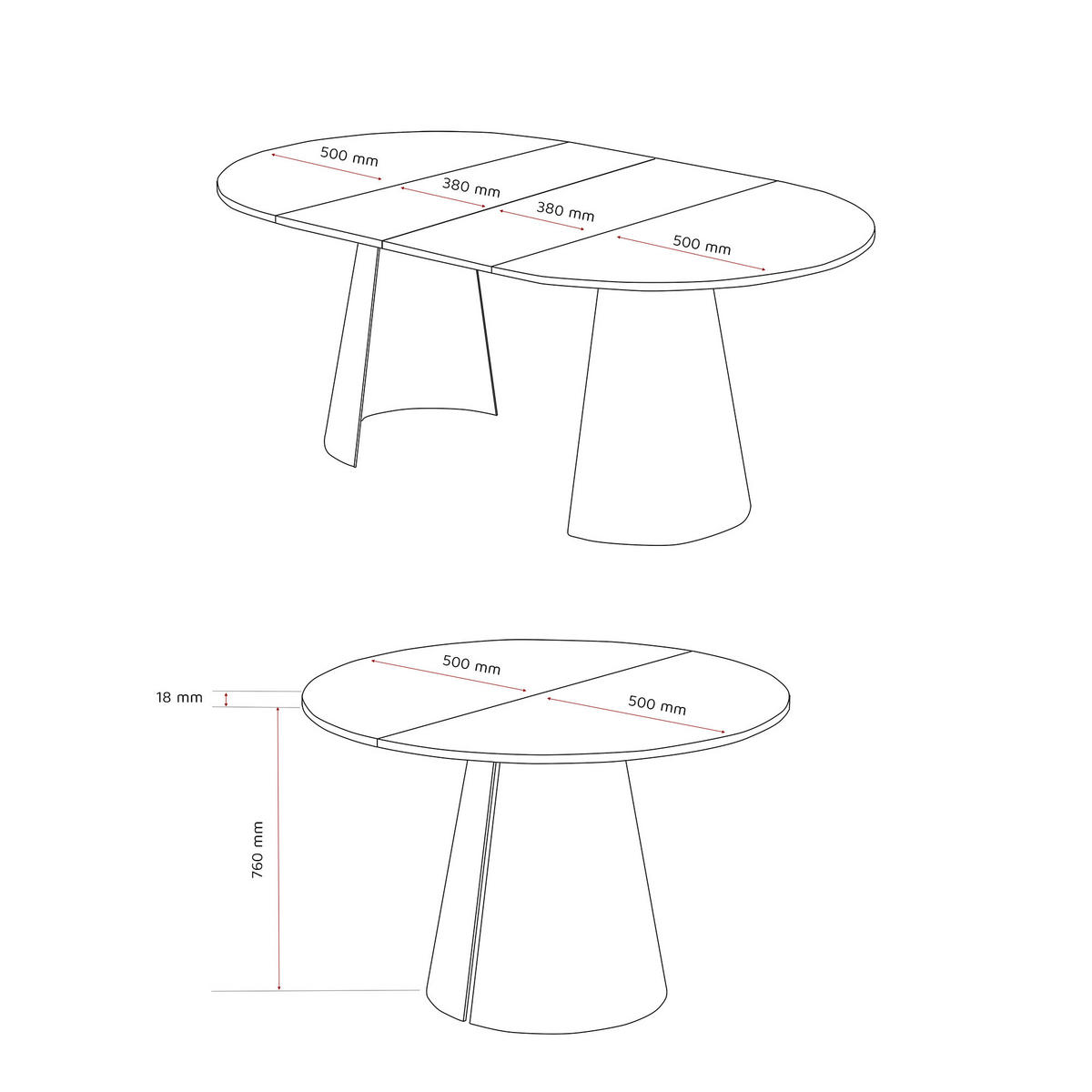 AUSZIEHTISCH BASE 100-176/76 cm, Weiß / Schwarz - Schwarz/Weiß, Holzwerkstoff/Metall (100/100/76cm) - Idohome