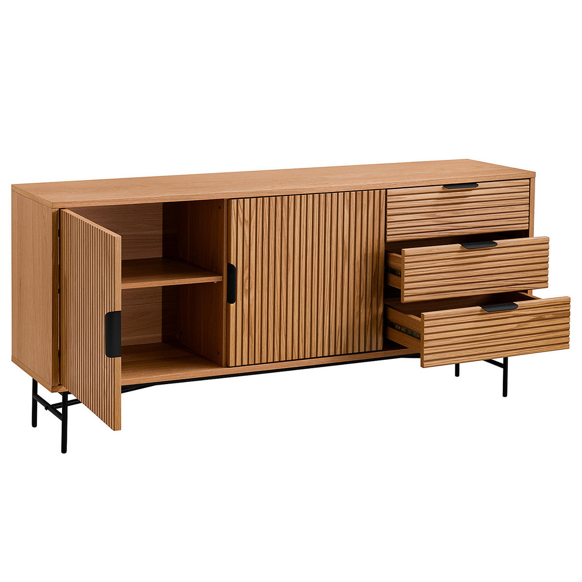 SIDEBOARD KNIVS 2 TÜREN - Eichefarben/Schwarz, Holzwerkstoff (160/75/40cm) - home24
