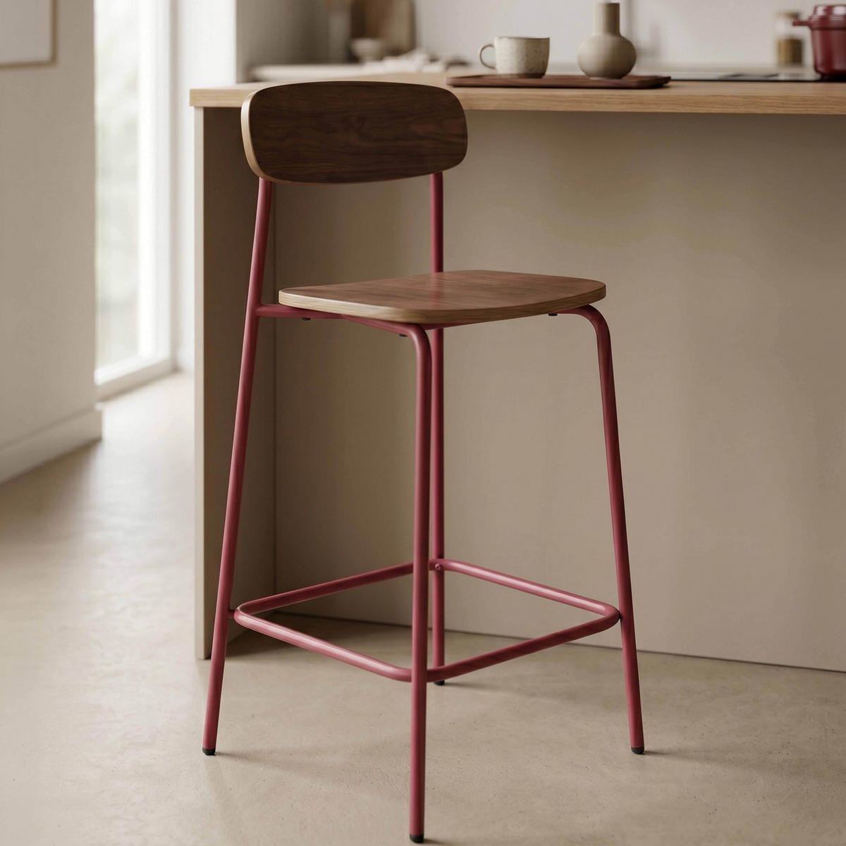 BARSTUHL 2-tlg., Lila - Lila/Rot, Holz/Metall (50/96/42cm) - Oviala