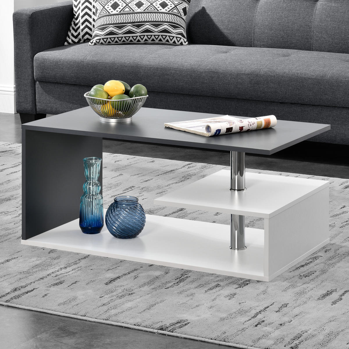 COUCHTISCH Haarlem 50/90/41 - Dunkelgrau/Weiß, Holzwerkstoff (90/50/41cm) - [en.casa]