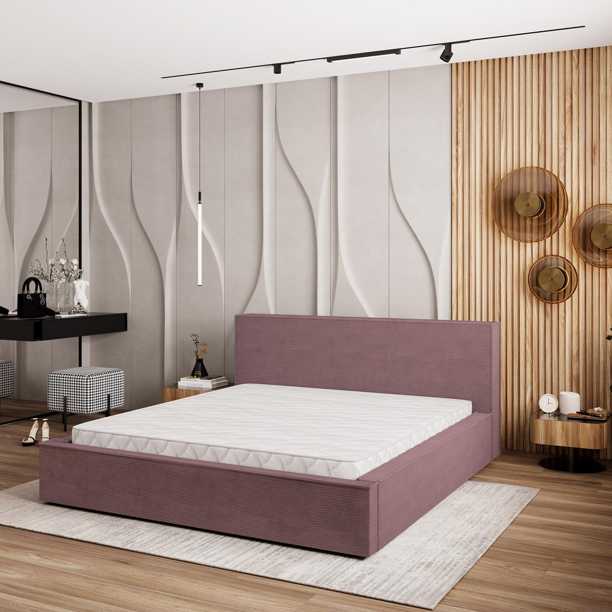 POLSTERBETT CELORA 180x200 cm mit Bettkästen - Lila - Lila, Holz (180/200cm) - MASSENO