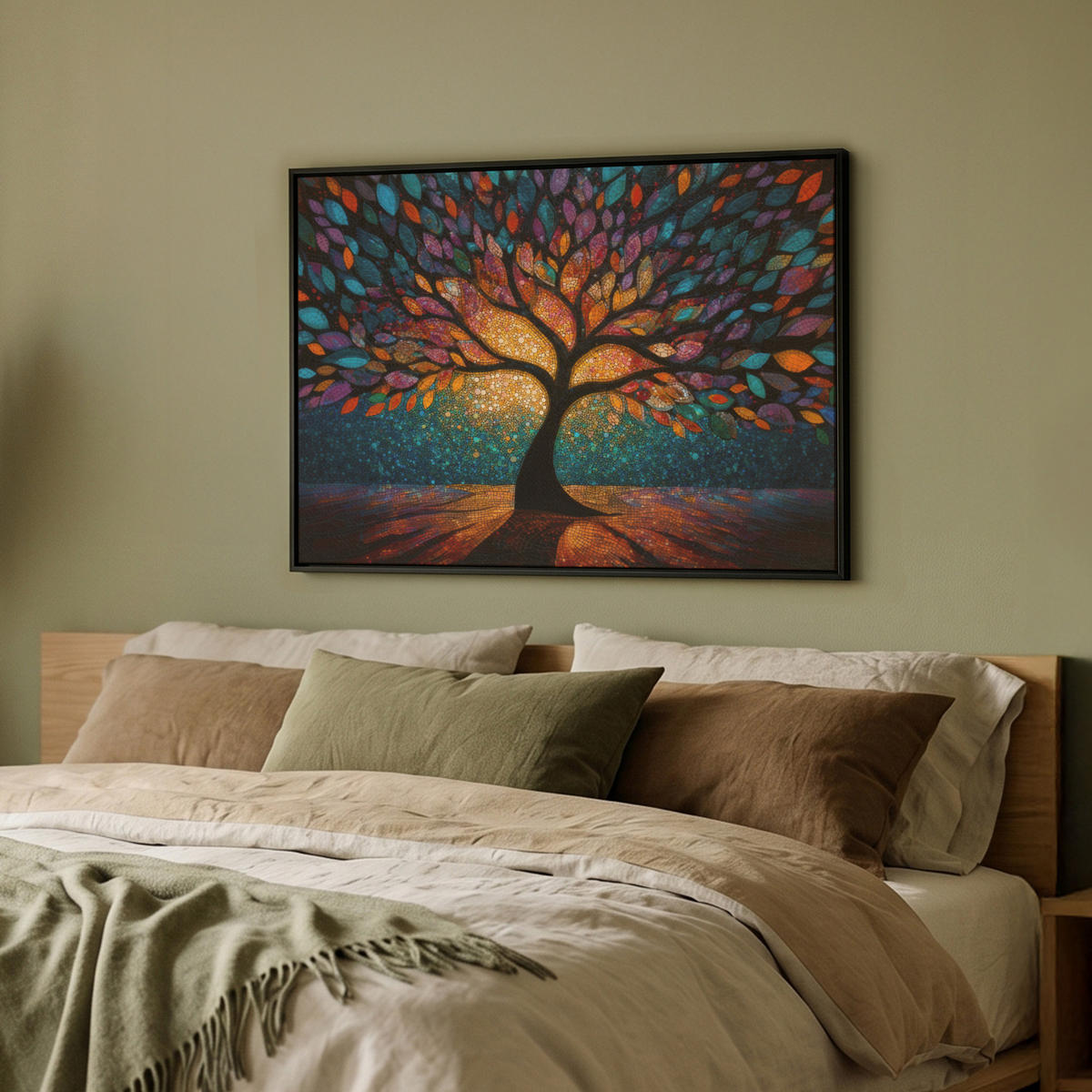LEINWAND Bilder mit Rahmen - Mosaik - Bunt - Baum - Äste - 80x60 - Multicolor, Textil (80/60cm) - MuchoWow