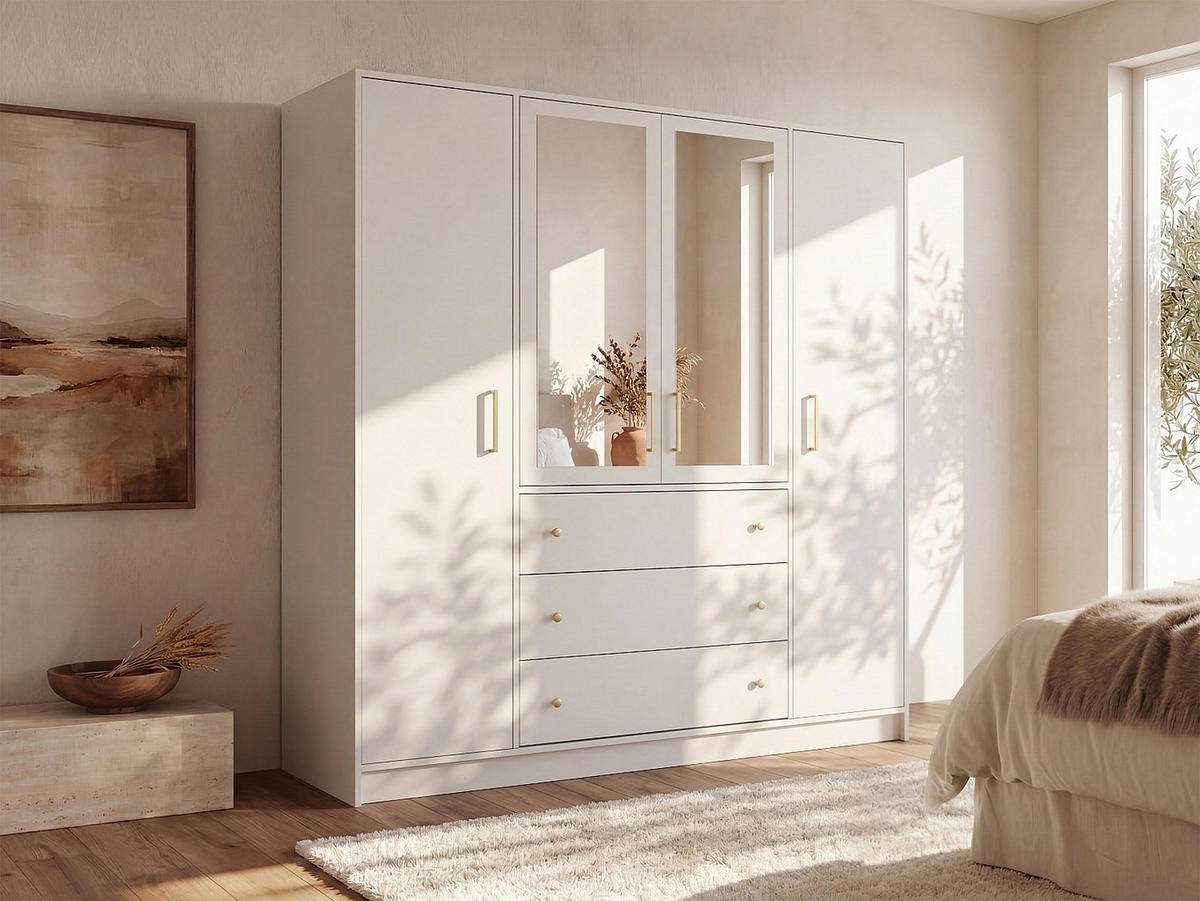 KLEIDERSCHRANK - 196 cm x 58 cm - Holz, Platte - Weiß - LIZANDRO - Weiß, Holz (196/200/58cm) - Vente-Unique