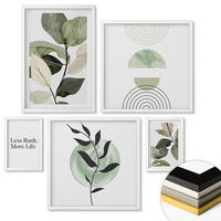 WANDBILDER 5er-Set - 50x50 cm & 20x30 cm & 40x60 cm Weißer Rahmen - Geometrische Pflanzenformen - Weiß, Kunststoff (40/60cm) - ArtPrintCave