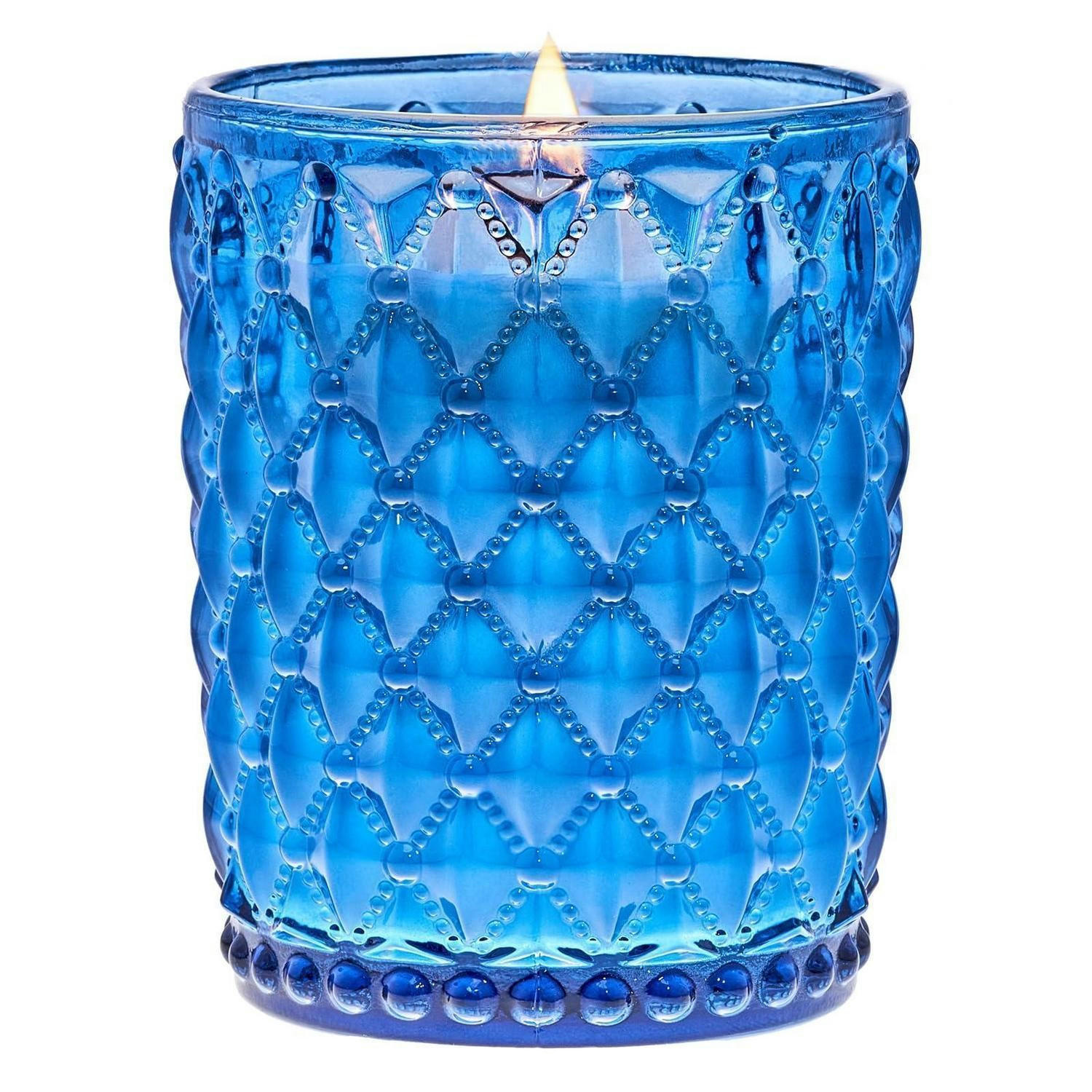 DUFTKERZE im Glas mit Holzdocht 500g Meeresbrise - Blau, Paraffin (16.7cm)
