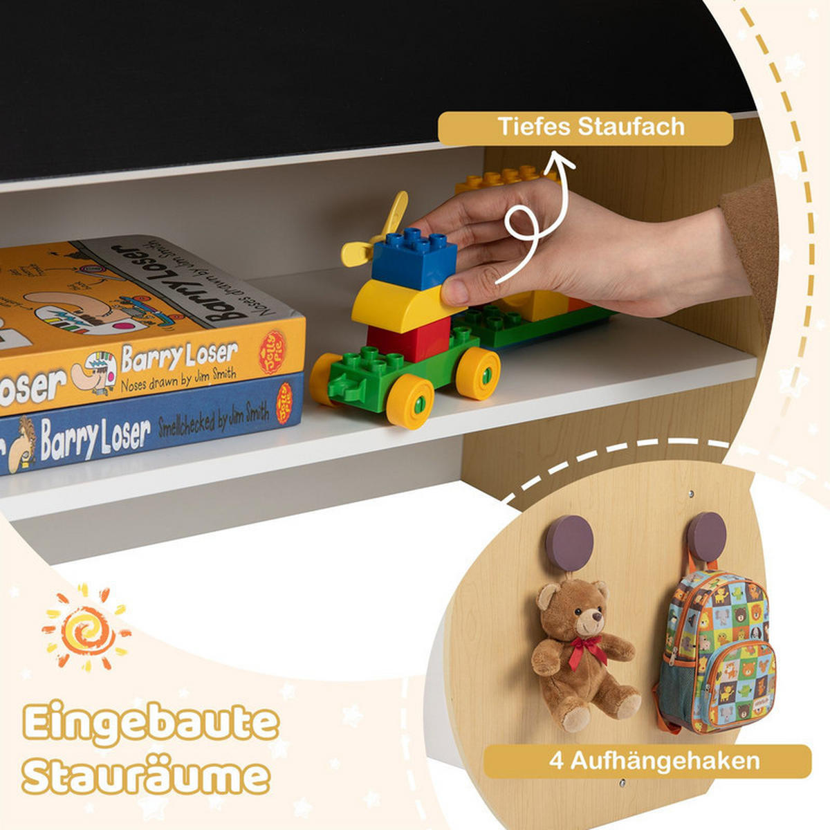 KINDERTISCH mit stuhl natur(2-tlg) - Naturfarben, Holzwerkstoff (59.5/60/60cm) - COSTWAY