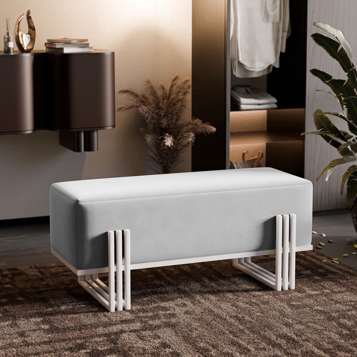 POLSTERBANK TEO 80 cm Weiß / Grau ,Metallgestell - Grau, Metall (80/47/35cm) - Idohome